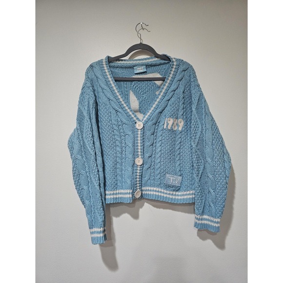 Taylor Swift Sweaters - Taylor Swift Sweater Womens MD/LG Blue 1989 Taylor's Version Cable Bird Cardigan